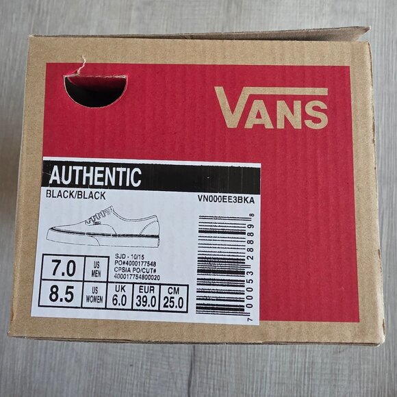 NEW! Black/Black authentic Vans 7 mens - Picture 1 of 3